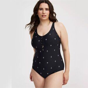 NWT ($90) Torrid Wire-Free Button-Front Plunge Cheeky One Piece Swimwear Size 2
